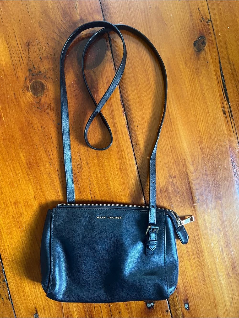 Marc Jacobs Black Leather Crossbody with Gold Accents
